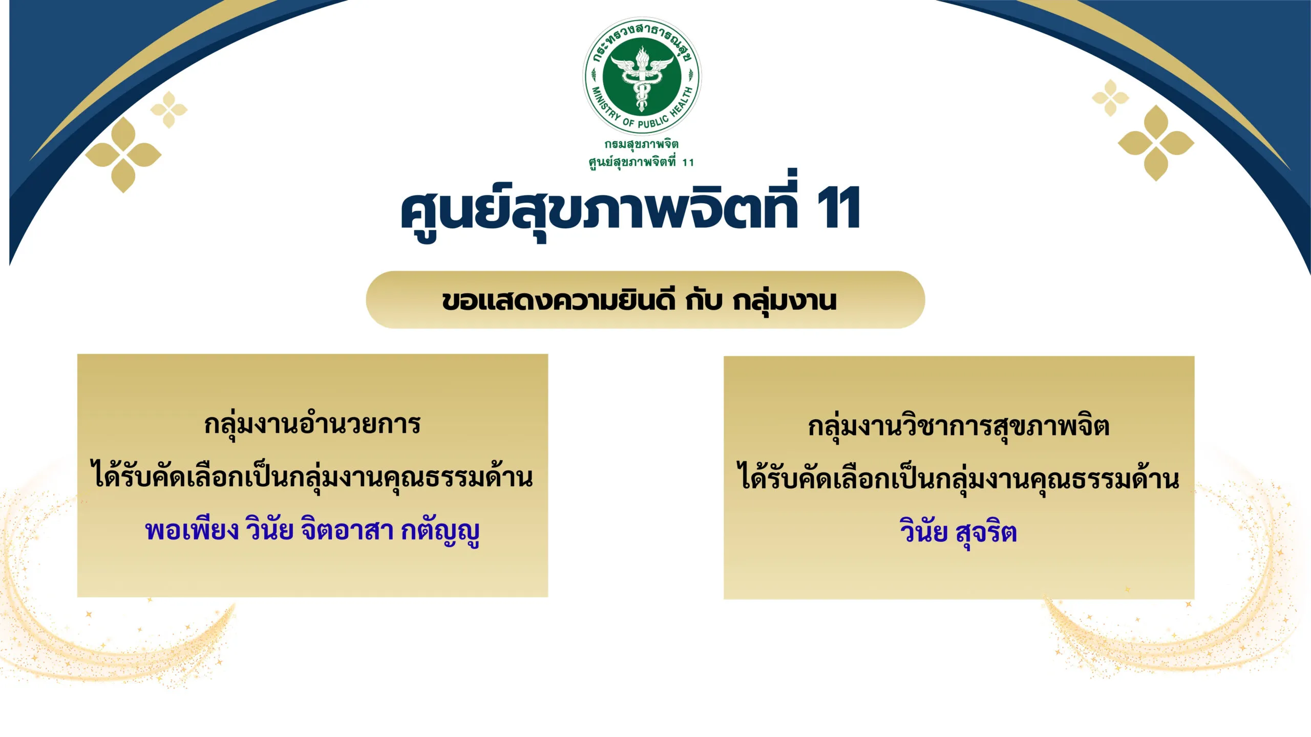 ได้รับคัดเลือกเป็นกลุ่มงานคุณธรรมต้นแบบ